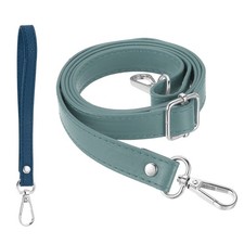 28-52 Inch Adjustable Leather Purse Strap with Wristlet, Light Blue/Silver