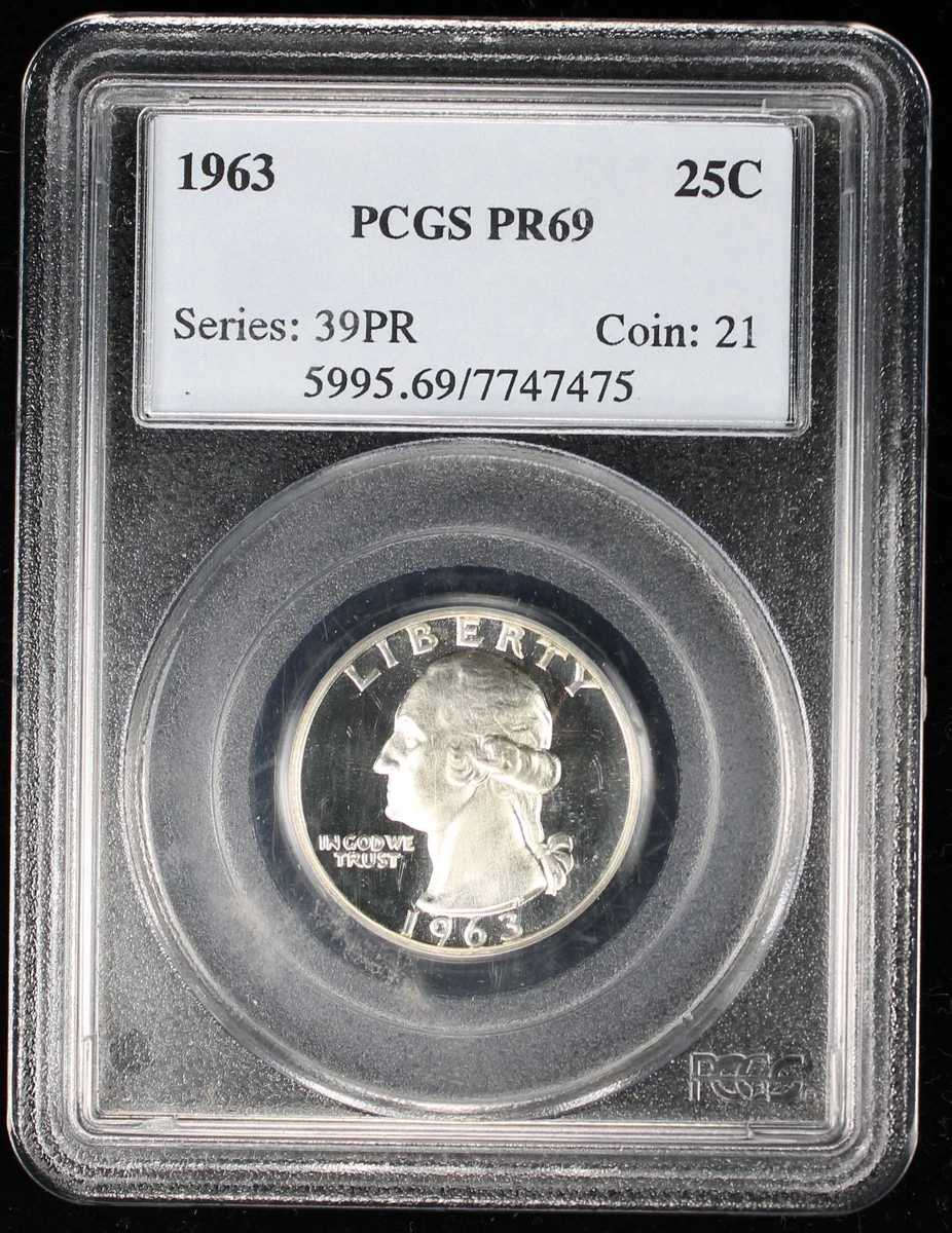 Proof PR 69 Graded 1963 Washington Quarters (1932-1998) for sale