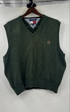 Tommy Hilfiger Green Y2K Pullover 100 Cotton Sweater Vest Men's L Logo