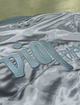 Dior Stussy collab Bomber Jacket Blue Embroidered Logo Zip Men's Size 56