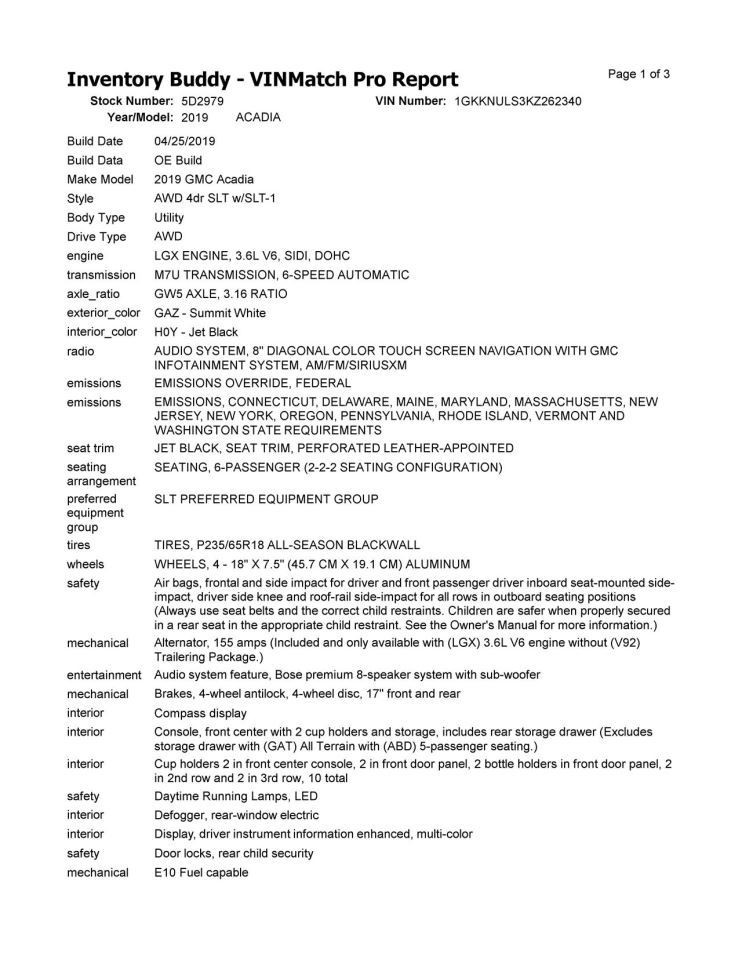 Carrier Rear Without Opt G99 Fits 18-23 ACADIA 1061841