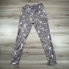 Ideology Womens Grey Marble High Rise Lattice Ankle Activewear Leggings Size M