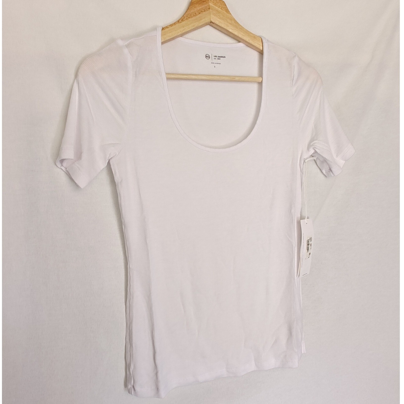 AG Jeans Jaxon Scoop Essentials Short Sleeve Scoop Neck Tee White Ribbed S New image 4