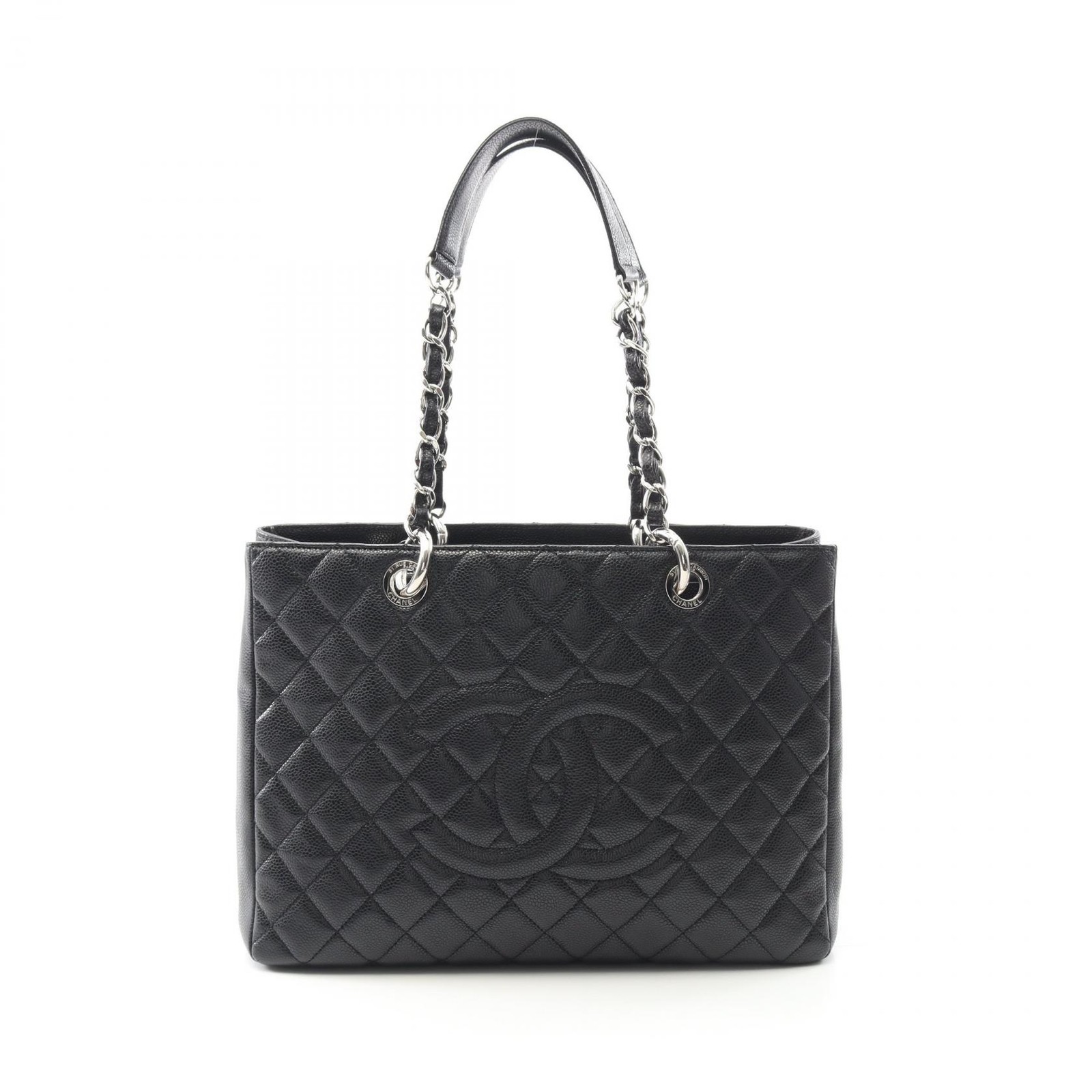 CHANEL Matelasse GST Chain Tote Bag in Black Calfskin with Silver Hardware