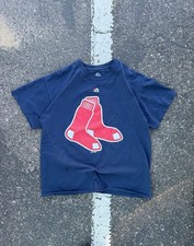 Boston Red Sox Mens L BIG LOGO Baseball Majestic T Shirt Navy y2k MLB Vintage
