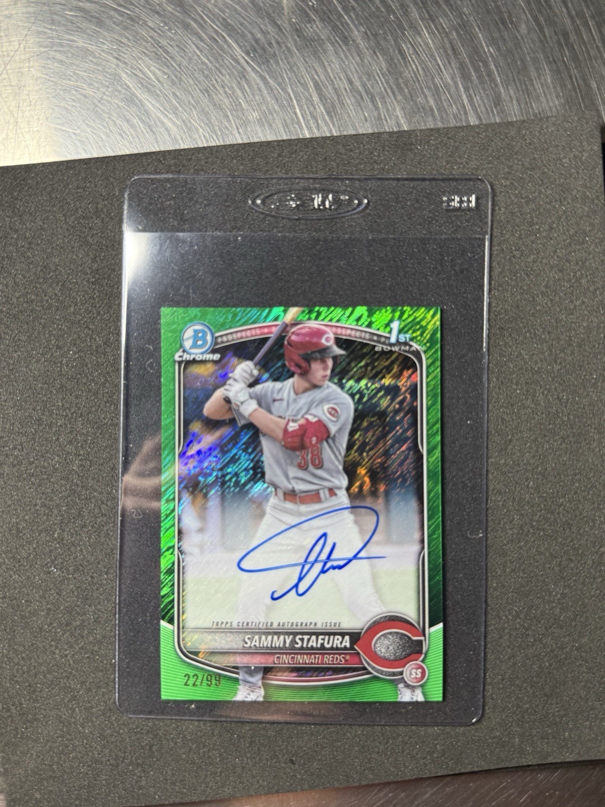 2025 Bowman Sammy Stafura Chrome Auto Green Shimmer Refractor 1st #51/99