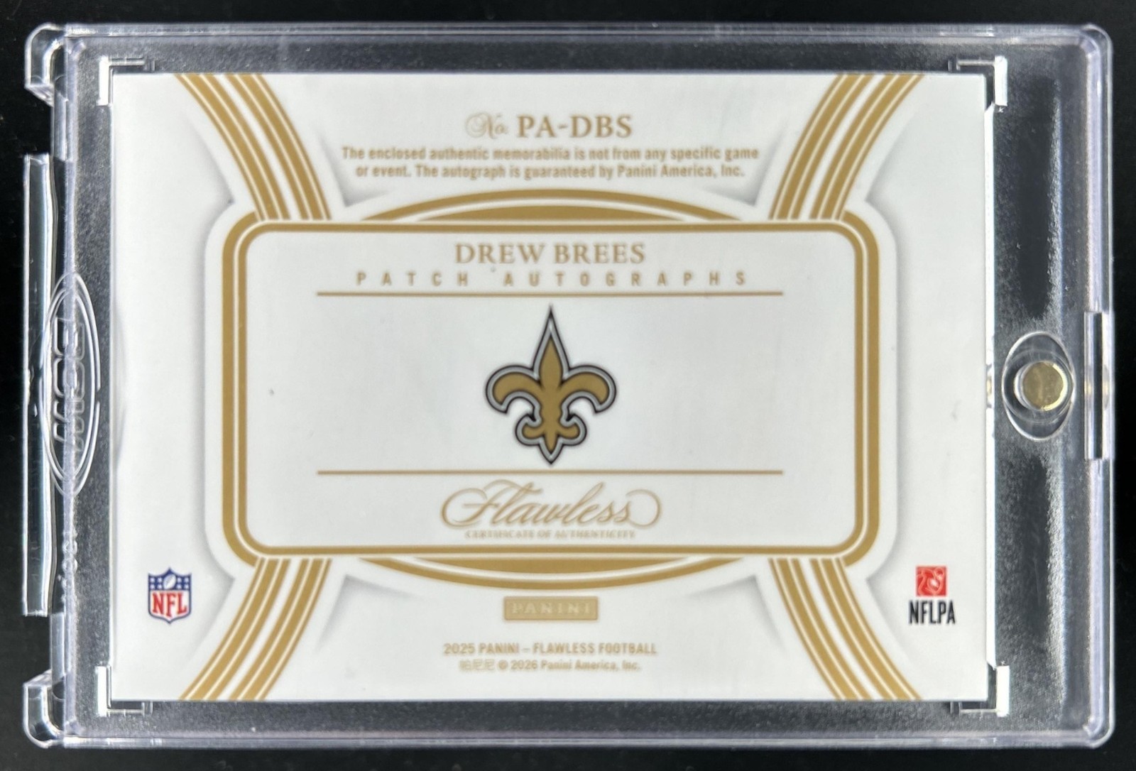 2025 Panini Flawless Drew Brees Patch Auto Autograph Silver #/20 Saints view 2