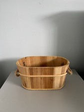 Wooden Planter Basket With Drainage Hole and Rope Handles
