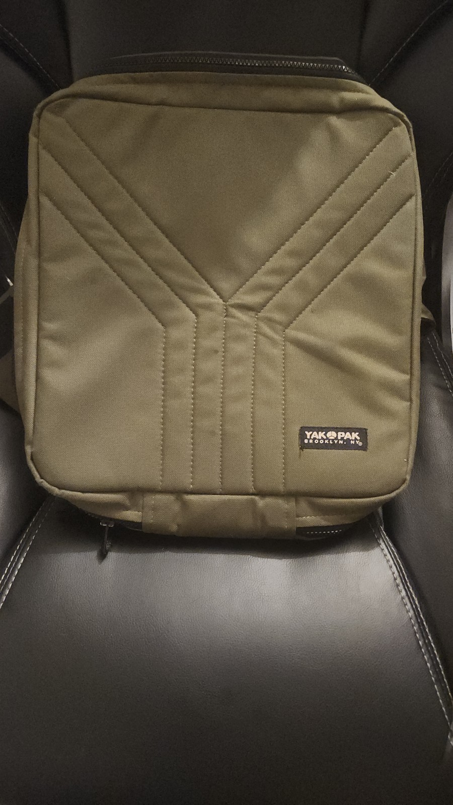 Yak Pak Olive Canvas Messenger Bag for 13 in Laptop, Padded, Geometric Pattern