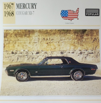 #ad Mercury Cougar Picture Info Spec Collector Card Vintage Retro Decor NOS $3.49