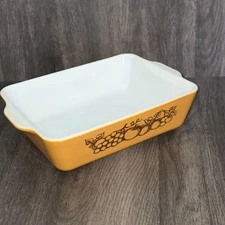 Vtg 1.5 Qt Pyrex Old Orchard Brown Gold 0503 Ovenware Refrigerator Baking Dish