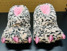 Leopard Faux Fur Claw Slippers Pink Glitter Paws EU 42/43 US Women s 11-12 NEW