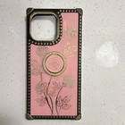 PROMAX Pink/Black/Gold Floral Patterned Glossy Hard Plastic Ring Kickstand Case — photo 1