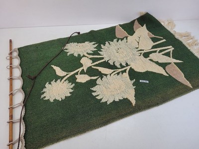 Wandteppich Stoff Bambusstab Fransen Sonnenblumen Vintage Deko alt #262306