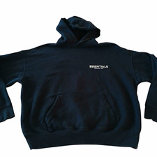 Fear of God Essentials Black Oversized Fleece Chest Logo Hoodie S