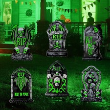 6pcs Glow in The Dark Tombstones with Stakes Large Halloween Tombstones Yard ...
