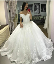 Luxury Wedding Dresses Lace Applique Off The Shoulder Sweep Train Bridal Gowns