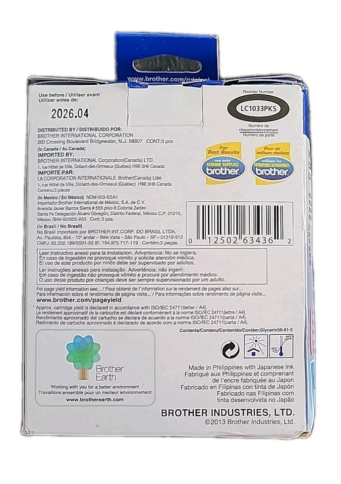 全新 原始设备制造商 兄弟 LC103CL XL 3 件装 彩色油墨 碳化物 04/2026 美国卖家 — 第 3/4 张图片