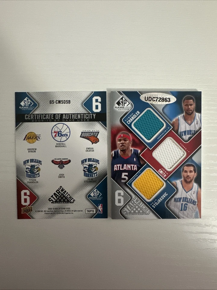 Muestras de 6 estrellas usadas del juego SP 2009/99 Andrew Bynum Donyell Marshall Emeka Okafor Foto 2 de 4