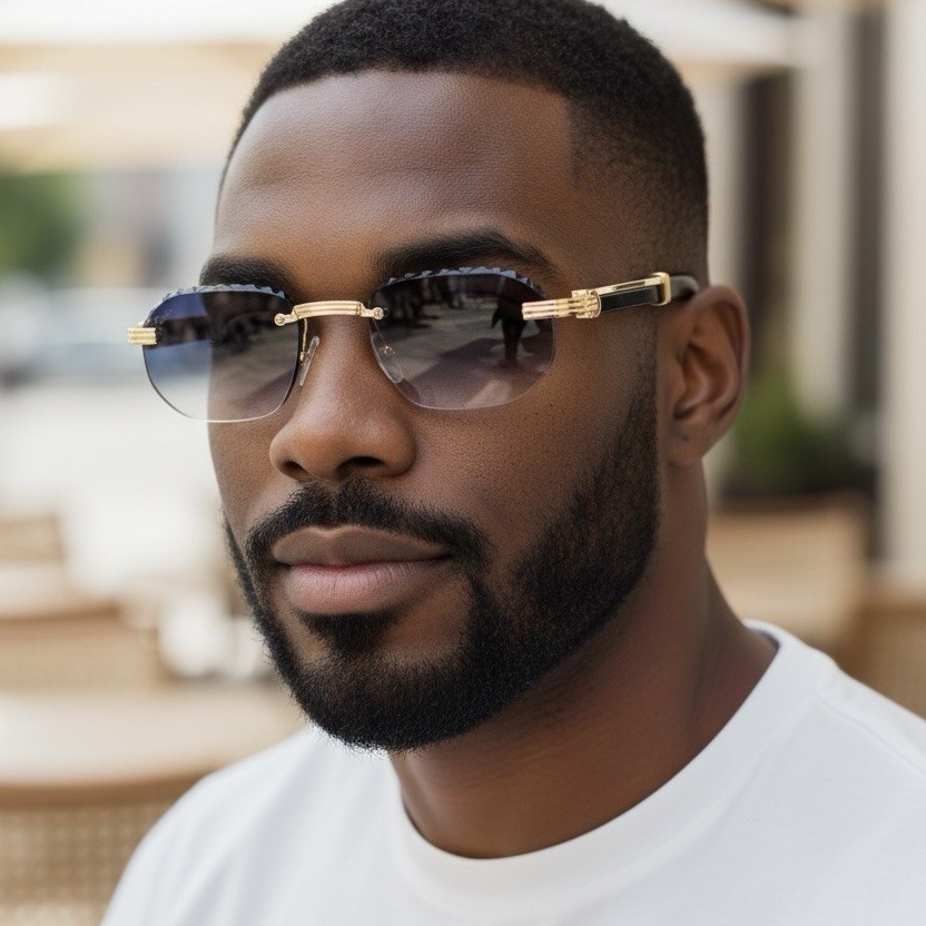 新品未使用　希少Cartier Wood box Anthracite Grey Cartier Decor C Wood Rimless dark blue Frame Sunglasses Glasses
