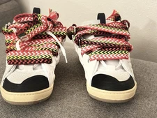 Lanvin Curb Chevron Lace Up Sneakers White Black Multicolor Low Top Men's