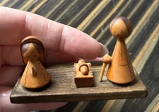 Nativity Manger Creche Miniature Scene Spain Wooden Wood Vntg Christmas display