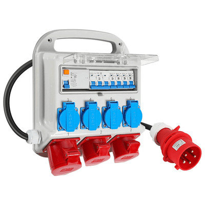 Weatherproof power distributor for construction site 4x Schuko 3x CEE sockets ip44