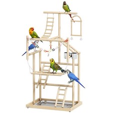 PawHut Bird Playground, 4 Layer Wooden Parrot Play Stand with Accessories