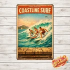 Waikiki Hawaii Long Board Surfing Metal Sign 12x8 Home Decor Vintage Tin Post