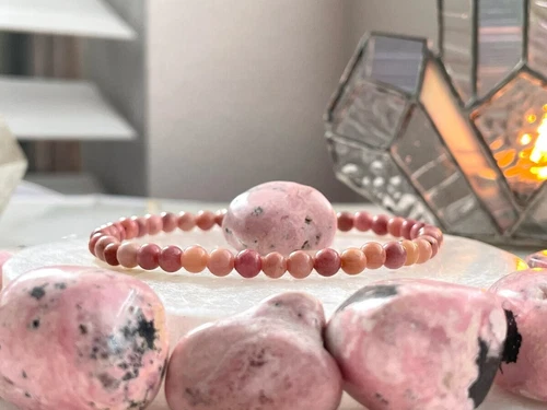 Natural Rhodonite Stone Bracelet 4mm Pink Gemstone Healing Crystal Bracelet - Picture 2 of 2