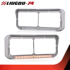 LED Bar Headlight Bezels w/Visor Fit For Dual Rectangle 4x6 Headlamp-Clear Lens