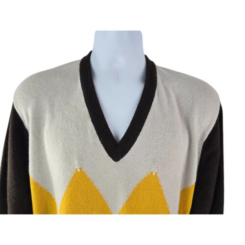 Berk by Ballantyne Cashmere Thick 4 Ply VNeck Argyle Sweater 54 2XL 3XL Scotland - Picture 3 of 19