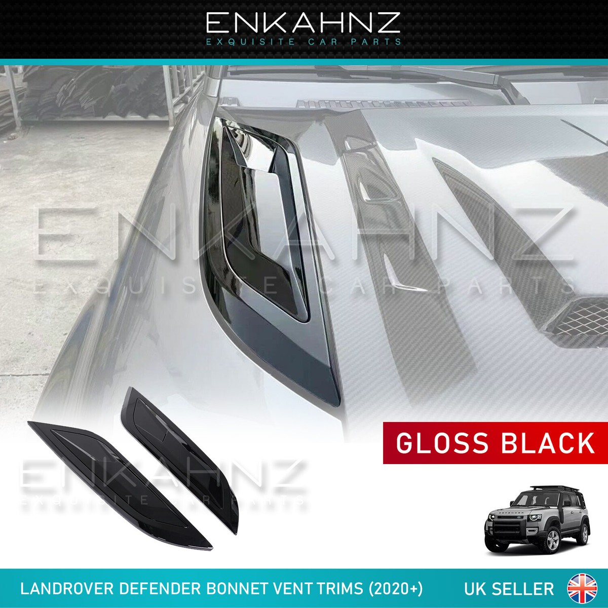 BONNET VENTS GLOSS BLACK FOR LAND ROVER DEFENDER 90/110 2020+