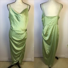 NWT SHEIN BAE Maxi Slip Dress 1XL Womans Curve Green Satin Cowl Neck Side Ruched