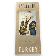 Vintage 1950s Istanbul Turkey Folded Tourist Map Brochure 1958