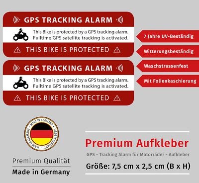 GPS Aufkleber Tracking Alarm gesichert Motorrad Hinweis Wetterfest UV-Beständig  - Bild 1 von 2
