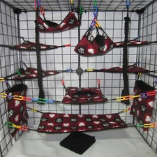 17 pc Sugar Glider Cage Set - Hearts and Paw Print - Rat Cage Set, bedding