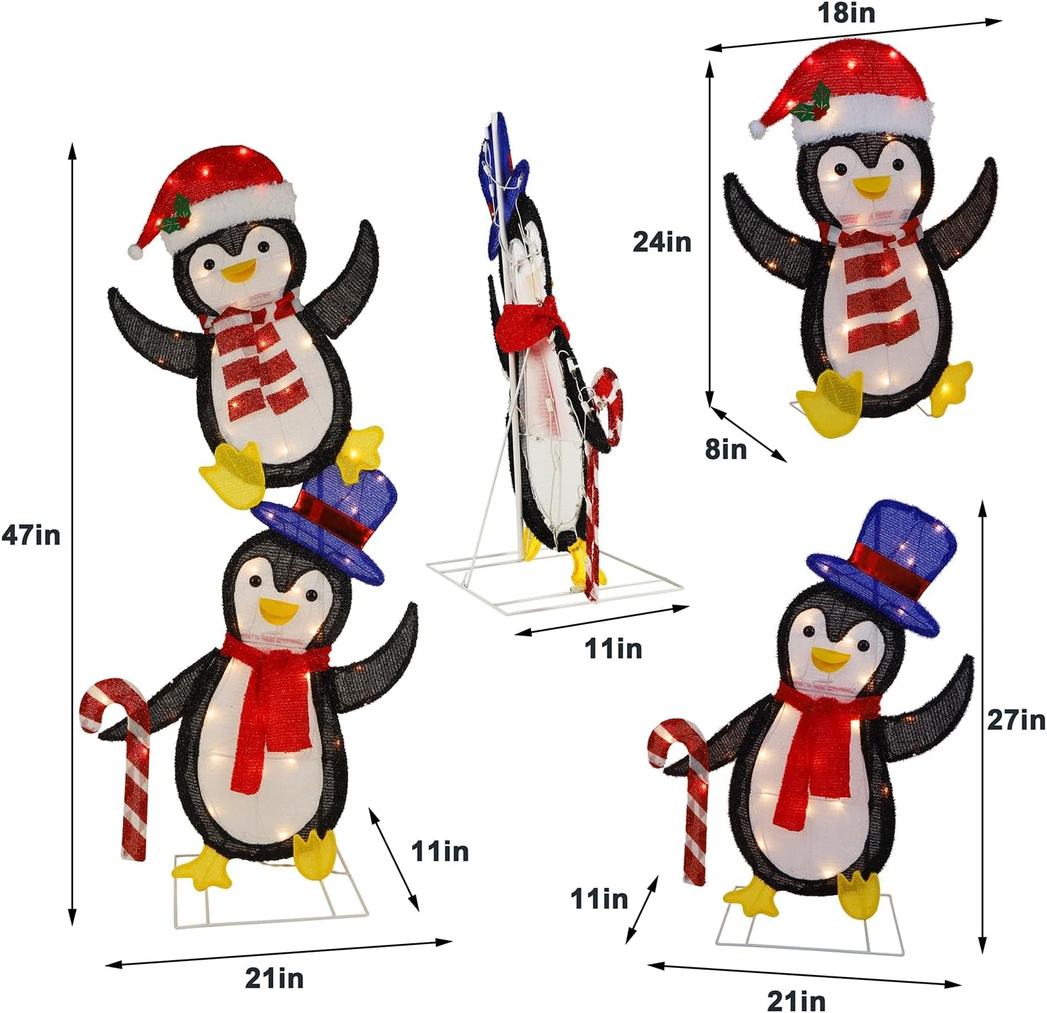 Set of 2 Lighted Christmas Tinsel Penguins, PreLit 2D Stacked Penguin With eBay