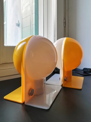    Rare NEW Set of 2 HARVEY GUZZINI Vintage 70s YELLOW SIRIO 3035 Table Lamps