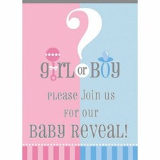 Gender Reveal 24 Boy Or Girl Foldover Invitations Baby Shower Party Supplies