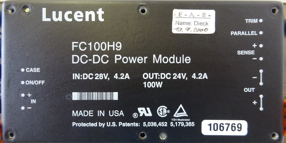 LUCENT FC100H9 Leistungsmodul Modul DC-DC Power Module In 28VDC Out 24VDC 4,2A - Image 3 of 4