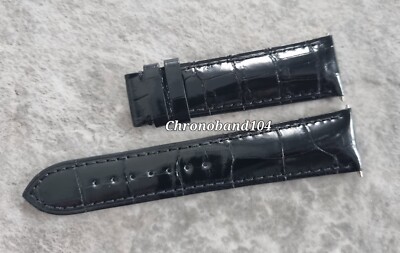 Genuine OEM Zenith 22/18mm Black Shiny Leather Deployment Watch Strap Band NOS