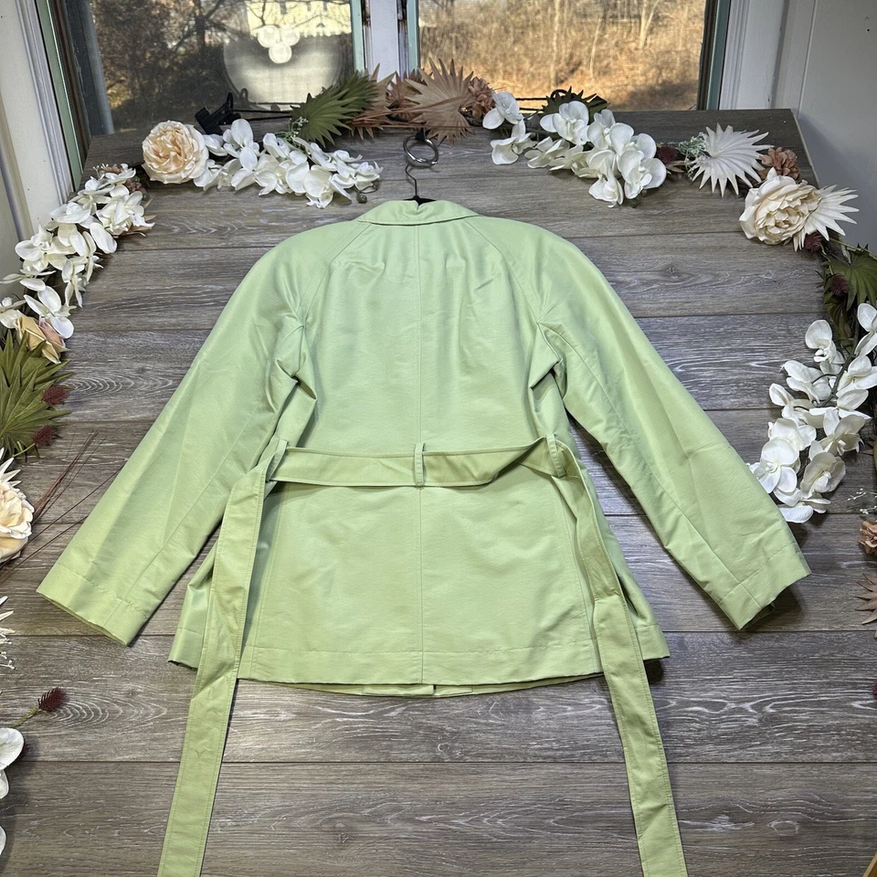 Abrigo de lluvia para mujer talla mediana chaqueta verde manga larga cinturón Evan Picone Foto 2 de 4