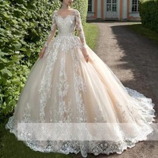Elegant Wedding Dresses Sweep Train Lace Applique A Line Bridal Gown Sweep Train