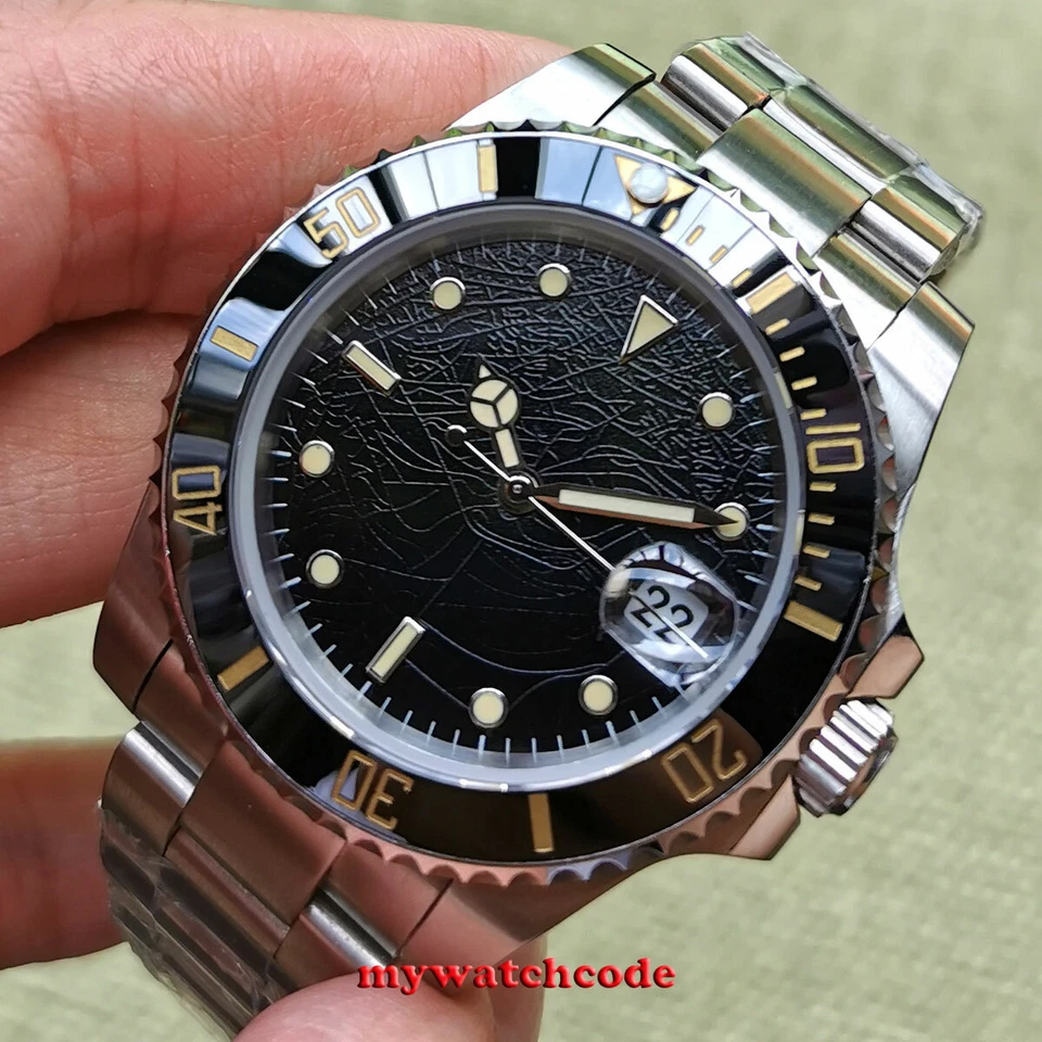 Relógio masculino automático data vidro safira cerâmica mostrador estéril preto 40mm BLIGER - Imagem 3 de 4