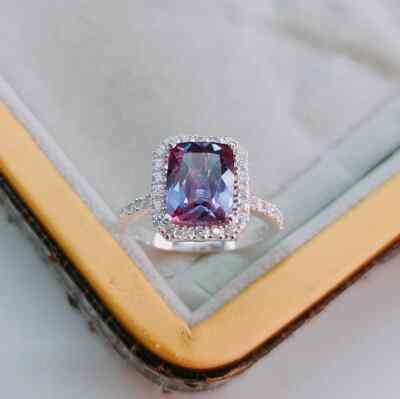 Alexandrite Cushion Cut Ring Color Change Stone Ring Sterling Silver Jewelry