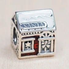 New Authentic Pandora Charm Santa's Home R & W Enamel 792003ENMX W Suede Pouch