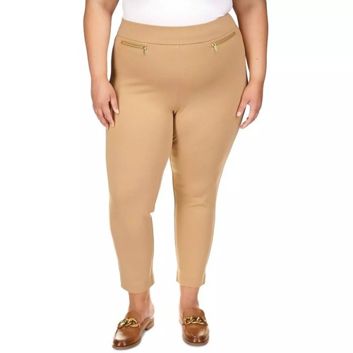Michael Kors Women's Plus High Rise Pull On Ankle Pants, Tan 2X
