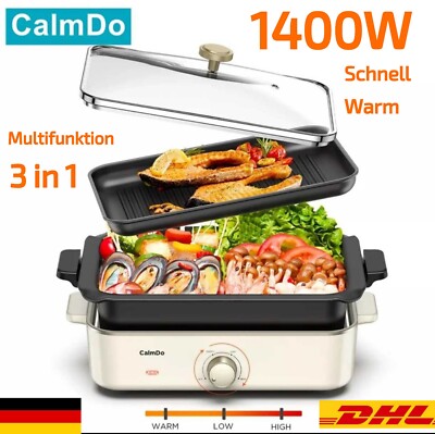 1400W Grillpfanne 2 IN 1 Multifunctional Elektro Topf Schnell Warm Tischgrill 