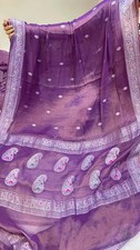 Purple 100 khadi Chiffon Sari Zari Banarasi Woven Designer Saree With Blouse Pc